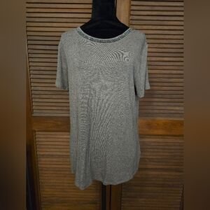 APT. 9 L Embellished Neck Olive Short Sleeve Shirt